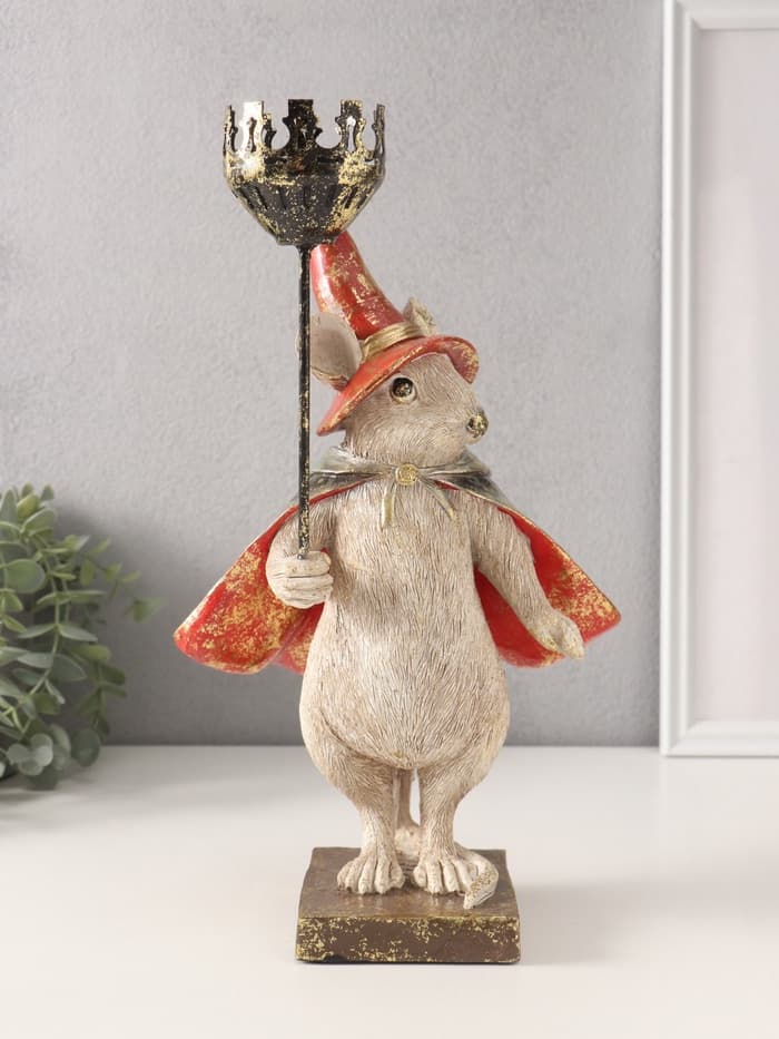 Фигурка - подсвечник полистоун «Мышонок-волшебник», 16×18.5×32 см