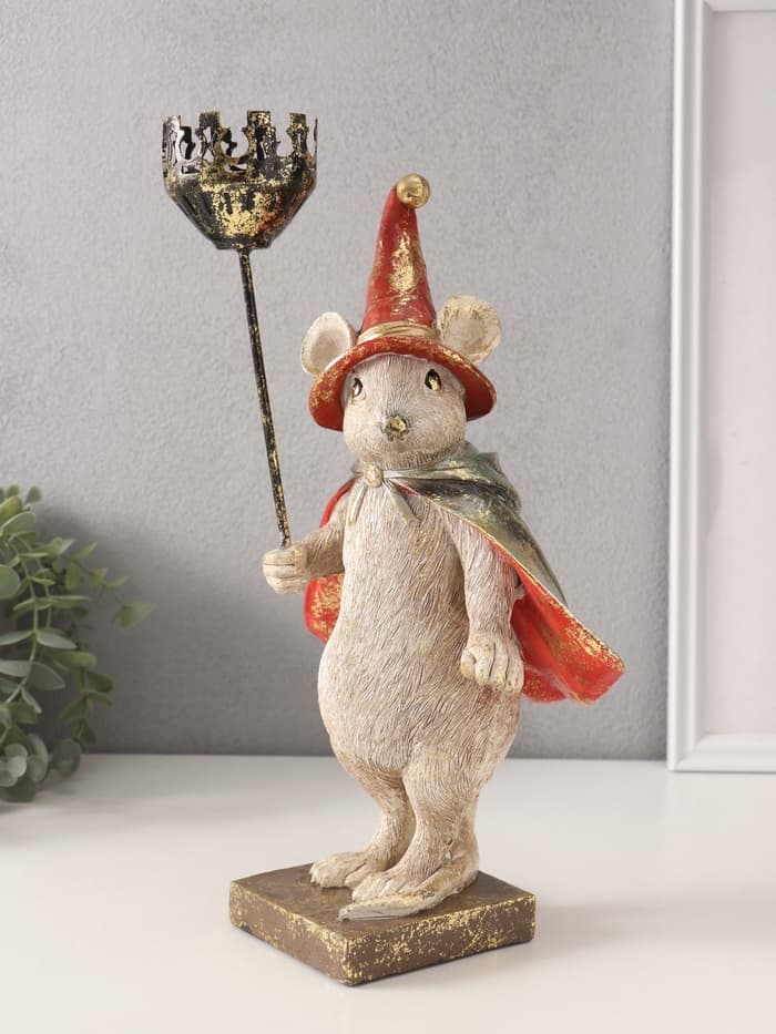 Фигурка - подсвечник полистоун «Мышонок-волшебник», 16×18.5×32 см