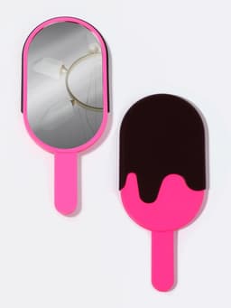 Зеркало с ручкой «Мороженое», 7.8×18 см, (6.7×12 см), розовое