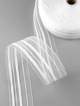 Шторная лента, фиксированная сборка, органза, 60 мм, 50±1 м, 2 шнура, белая