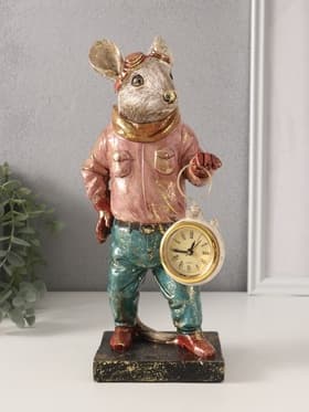 Фигурка - часы настольные полистоун «Мышонок-пилот», 10.5×12.5×27.5 см