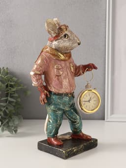 Фигурка - часы настольные полистоун «Мышонок-пилот», 10.5×12.5×27.5 см