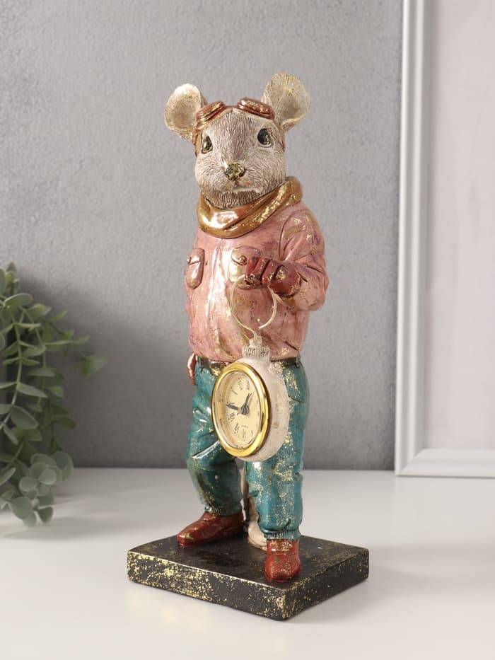 Фигурка - часы настольные полистоун «Мышонок-пилот», 10.5×12.5×27.5 см