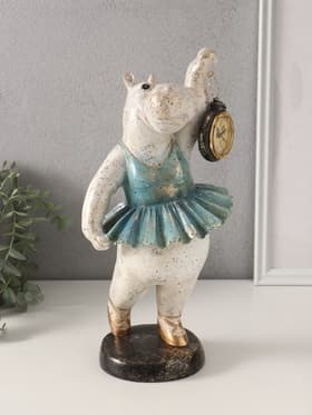 Фигурка - часы настольные полистоун «Бегемот-балерина», 13.5×15×32.5 см
