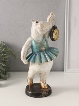 Фигурка - часы настольные полистоун «Бегемот-балерина», 13.5×15×32.5 см