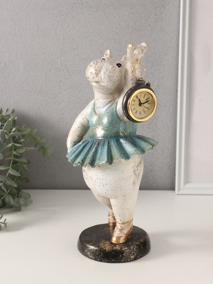 Фигурка - часы настольные полистоун «Бегемот-балерина», 13.5×15×32.5 см