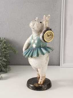 Фигурка - часы настольные полистоун «Бегемот-балерина», 13.5×15×32.5 см