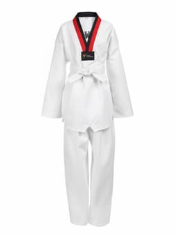 Кимоно для тхэквондо FIGHT EMPIRE, размер 150, детский, белый, чёрно-красный ворот