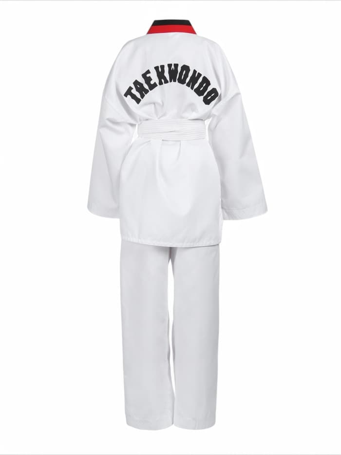 Кимоно для тхэквондо FIGHT EMPIRE, размер 150, детский, белый, чёрно-красный ворот