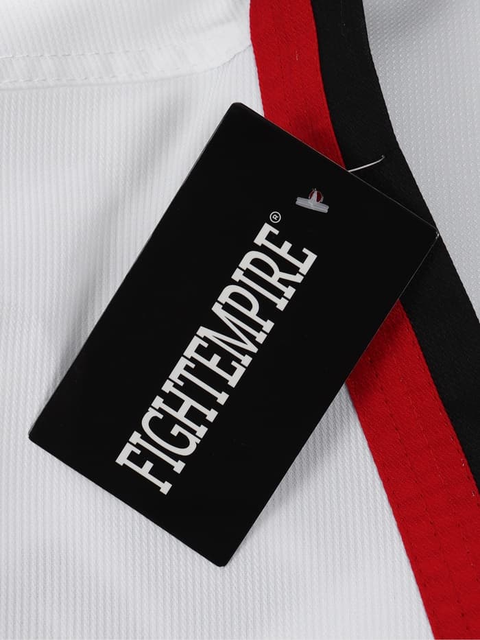 Кимоно для тхэквондо FIGHT EMPIRE, размер 150, детский, белый, чёрно-красный ворот
