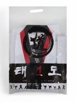 Кимоно для тхэквондо FIGHT EMPIRE, размер 150, детский, белый, чёрно-красный ворот