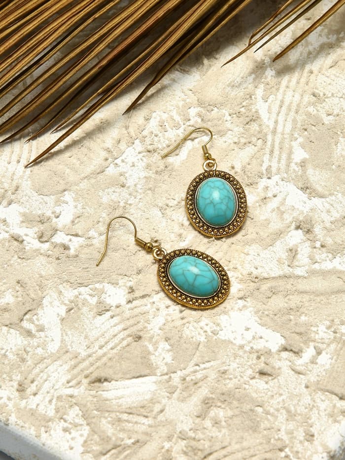 Серьги «Бирюзовый мир» круг, голубые в чернённом серебре