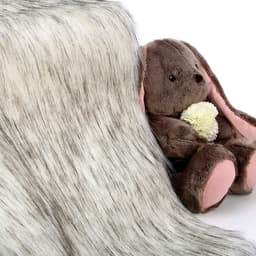 Ткань для рукоделия и шитья, мех длинноворсовой на трикотажной основе, ширина 155 см, бело-серая