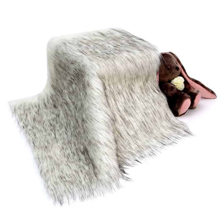 Ткань для рукоделия и шитья, мех длинноворсовой на трикотажной основе, ширина 155 см, бело-серая