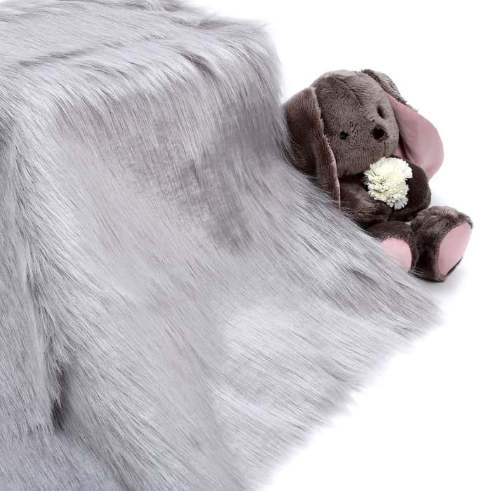 Ткань для рукоделия и шитья, мех длинноворсовой на трикотажной основе, ширина 155 см, светло-серая