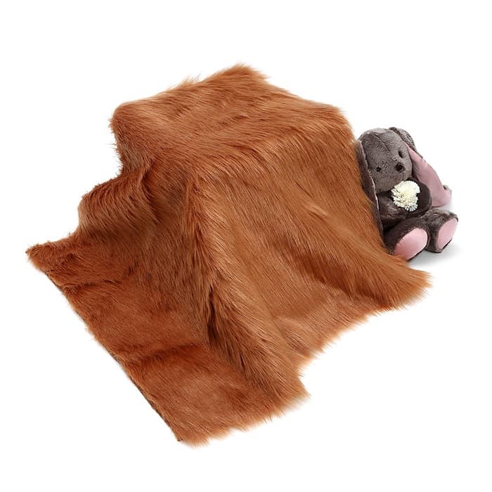 Ткань для рукоделия и шитья, мех длинноворсовой на трикотажной основе, ширина 155 см, терракотовая