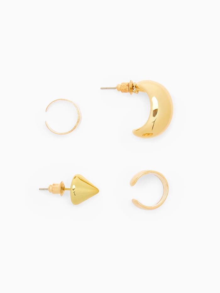 Серьги и кафф QF «Объёмные фигуры», набор 4 шт. цвет золото