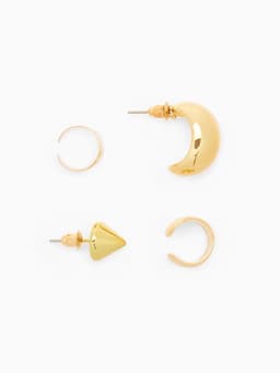 Серьги и кафф QF «Объёмные фигуры», набор 4 шт. цвет золото