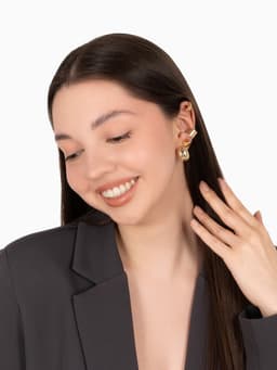 Серьги и кафф QF «Объёмные фигуры», набор 4 шт. цвет золото