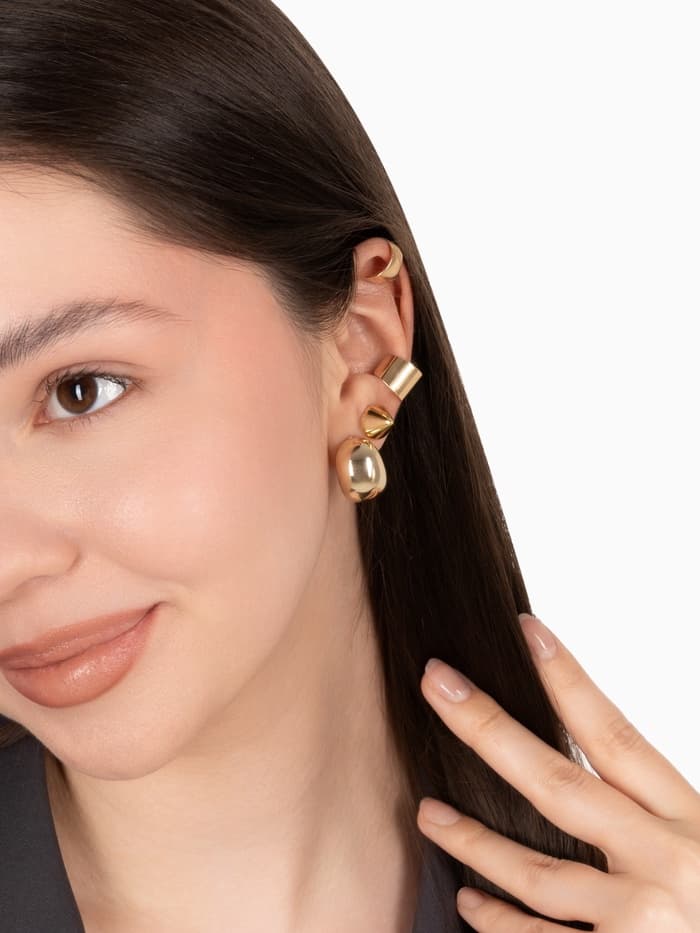 Серьги и кафф QF «Объёмные фигуры», набор 4 шт. цвет золото