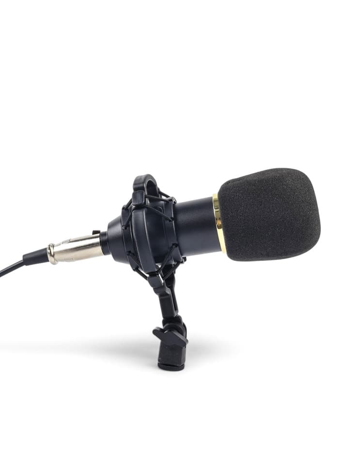 Микрофон конденсаторный Music Life золотой: кабель, ветрозащита, стойка