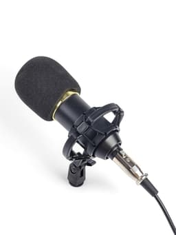 Микрофон конденсаторный Music Life золотой: кабель, ветрозащита, стойка