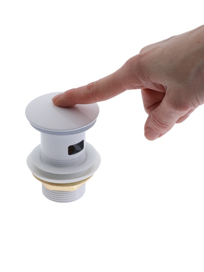 Донный клапан ZEIN engr, большая кнопка, с переливом, нержавеющая сталь, белый