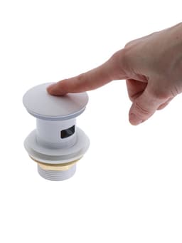 Донный клапан ZEIN engr, большая кнопка, с переливом, нержавеющая сталь, белый