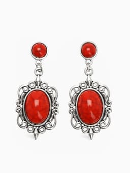 Серьги «Ажур» капля винтаж, красные в чернённом серебре