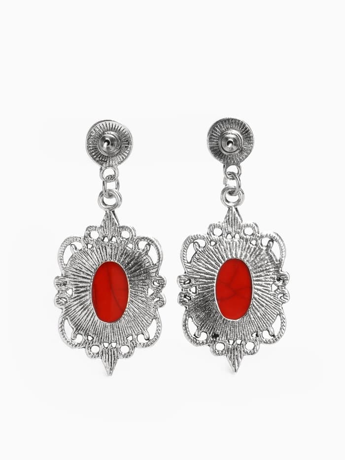 Серьги «Ажур» капля винтаж, красные в чернённом серебре