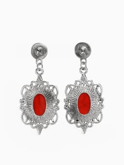 Серьги «Ажур» капля винтаж, красные в чернённом серебре