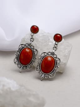 Серьги «Ажур» капля винтаж, красные в чернённом серебре