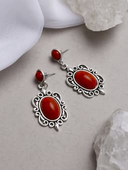 Серьги «Ажур» капля винтаж, красные в чернённом серебре