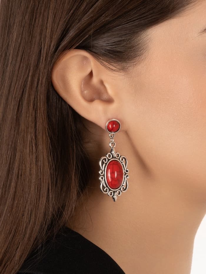 Серьги «Ажур» капля винтаж, красные в чернённом серебре