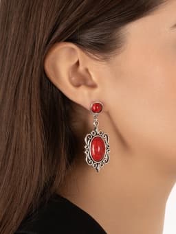 Серьги «Ажур» капля винтаж, красные в чернённом серебре