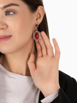 Серьги «Ажур» капля винтаж, красные в чернённом серебре