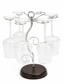 Подставка для бокалов, серебристая с коричневым основанием, на 6 бокалов