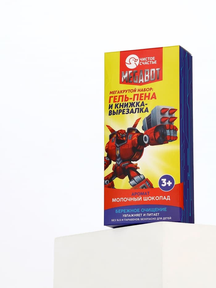 Подарочный набор детский MEGABOT, гель-пена 250 мл, книжка-вырезалка А5, Чистое счастье