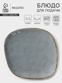 Блюдо для подачи Magistro Alpine Frost, 23×21×2.5, фарфор, голубовато-серый