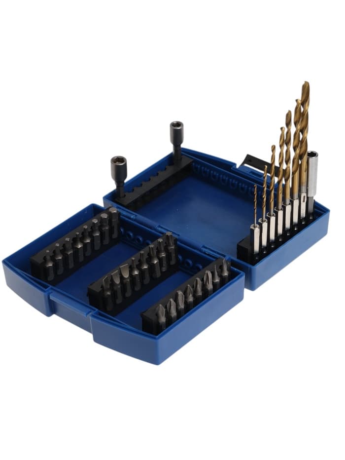 Набор сверл и бит ТУНДРА, HSS-Tin, шестигранный хвостовик, 1.5 - 6.5 мм, 34 предмета