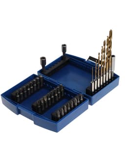 Набор сверл и бит ТУНДРА, HSS-Tin, шестигранный хвостовик, 1.5 - 6.5 мм, 34 предмета