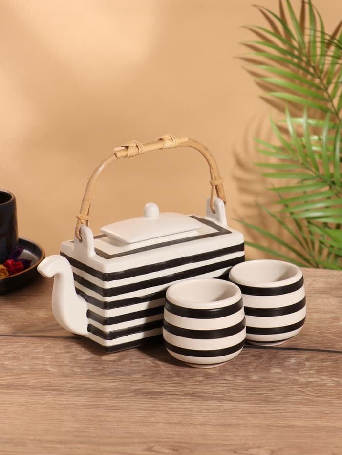 Набор для чаепития «Зебра», чайник, 2 стакана, керамика