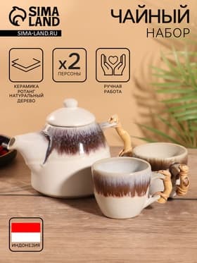 Набор для чаепития «Амина», чайник, 2 кружки, керамика