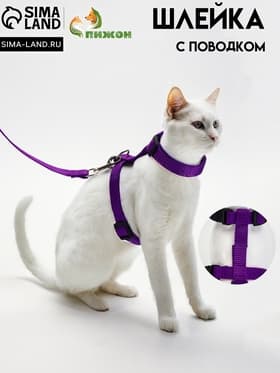 Комплект для кошек, ширина 1.5 см, ОШ 16.5-27 см, ОГ 21-35 см, поводок 120 см, фиолетовый