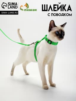 Комплект для кошек, ширина 1.5 см, ОШ 16.5-27 см, ОГ 21-35 см, поводок 120 см, зелёный