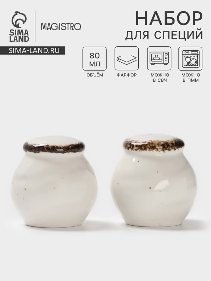 Набор для специй Magistro Alpine Frost, 2 предмета: перечница, солонка, 80 мл, 5×6 см, фарфор, белый