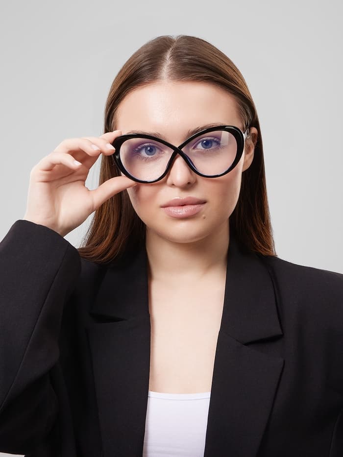 Очки женские имиджевые, прозрачные, дужка 14.2 см, ширина 14.1 см, линза 5.4×6.9 см, черные