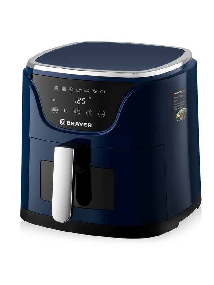 Аэрогриль BRAYER 2036BR, 5 л, 1500 Вт, 7 программ, 200°С, LCD-дисплей, таймер, решётка, синий