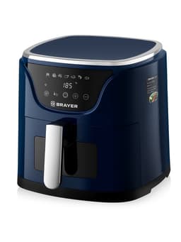 Аэрогриль BRAYER 2036BR, 5 л, 1500 Вт, 7 программ, 200°С, LCD-дисплей, таймер, решётка, синий