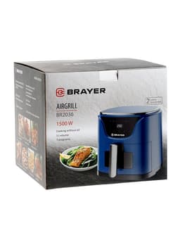 Аэрогриль BRAYER 2036BR, 5 л, 1500 Вт, 7 программ, 200°С, LCD-дисплей, таймер, решётка, синий